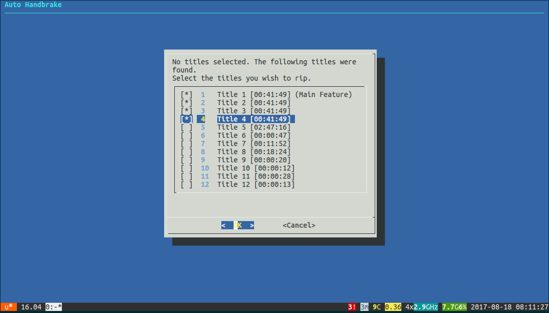 Auto Handbrake displaying a list of DVD titles to rip